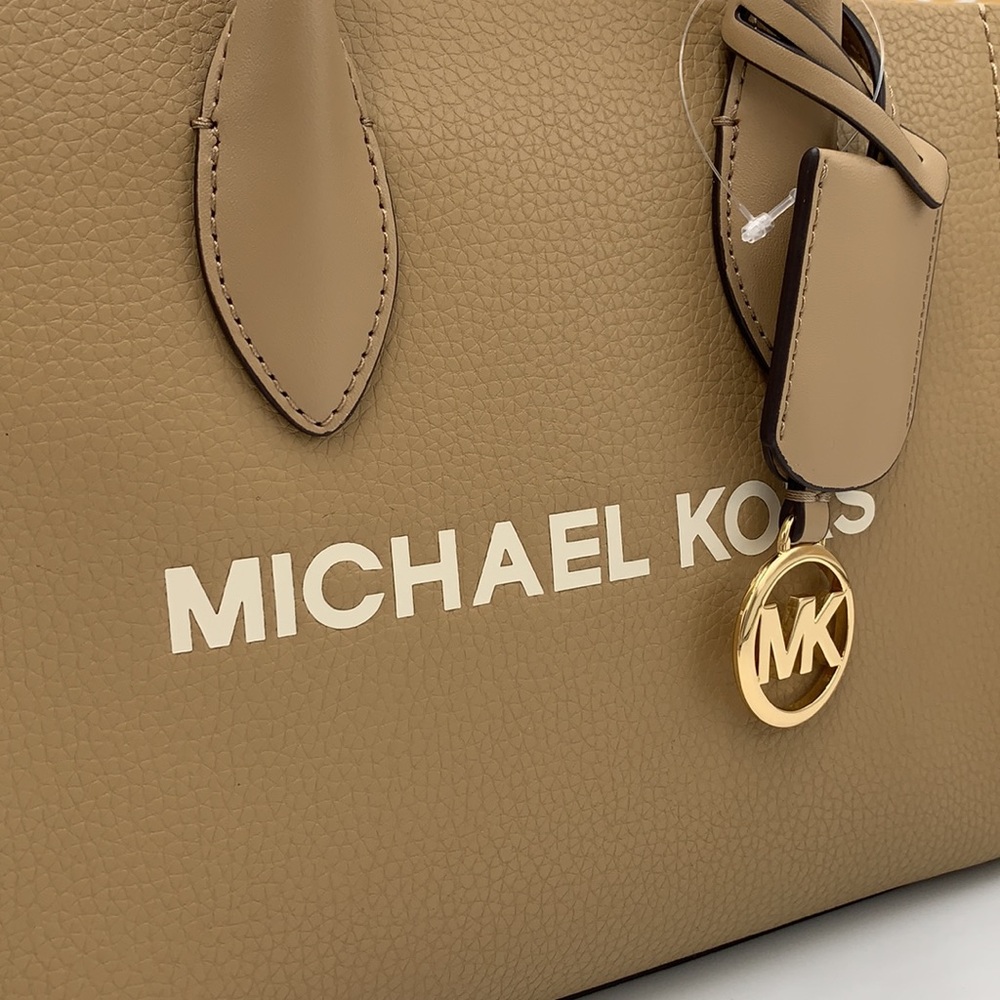 Michael Kors Mirella Small Pebbled Leather Crossbody Top Zip XBODY Bag Camel NWT - Picture 5 of 16